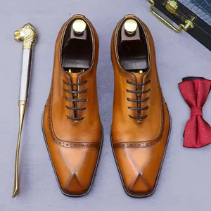 Herren Business Formell Rindsleder Brogue Oxford Schuhe Retro Britischer Stil Patina Gentleman Hochzeit Büro Anzugschuhe