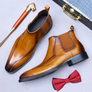 Bottines Chelsea en cuir pour homme marron dégradé avec détails gravés vintage