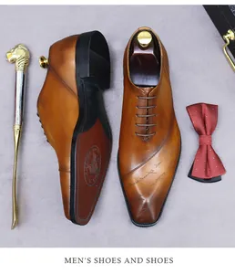 Close-up of Goodyear welted men's Oxford shoes with hand-painted leather and script detail