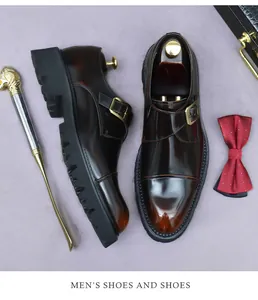 Klassischer Herren-Monkschuh aus Leder mit reichem Farbverlauf und dicker Gummisohle