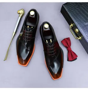 Top view of gradient leather oxfords with lion shoehorn and luxury gift box