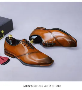 Close-up of burnished brown leather men's dress shoes with professional shoetree
