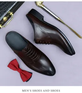 Top view of premium dark brown leather mules with laces among gentleman accessories