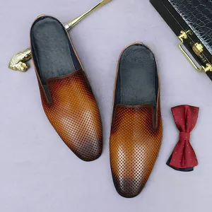 Mules en cuir marron dégradé pour hommes avec perforations respirantes de style