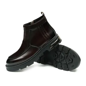 Donkerbruine leren Chelsea boots voor heren met ritssluiting en dikke antislipzolen