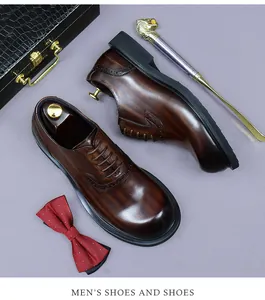 Close-up of brown brogue dress shoes with premium leather texture and luxury accessories
