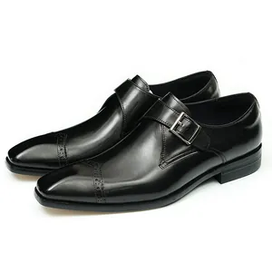 Chaussures monk en cuir noir pour hommes avec détails richelieu et bout carré élégant