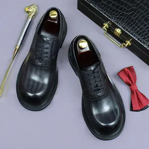 Men's Genuine Leather Brogue Oxford Shoes British Business Formal Dress Shoes Retro Patina Wear Resistant Wedding Footwear