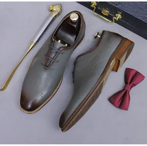Detail of premium leather oxford shoe featuring artistic hand-written Scritto texture