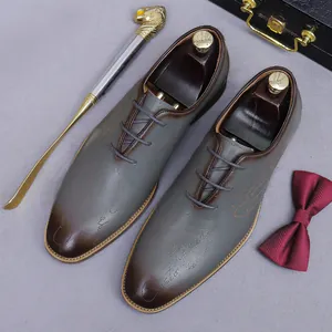 Men's Cowhide Oxford Shoes Scritto Handwritten Script Pattern Business Formal Leather Shoes For Wedding Party Office