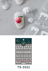 Macro detail of TS-1021 3D embossed creamy peach nail art stickers with relief texture