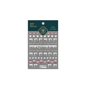 Peach and cream 3D embossed nail art stickers TS1021 with floral patterns