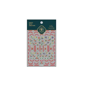Pro thin nail art sticker set with red waves and colorful floral patterns KX196