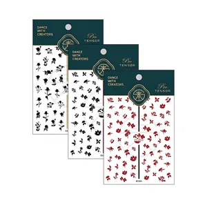 Pro TENSOR floral nail stickers set with black and red botanical vine patterns