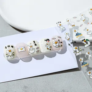 5D Embossed Cartoon Duck Nail Art Stickers Self Adhesive Japanese Style Cute Animal Heart Manicure Decals For Women