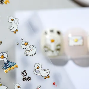 5D cartoon white duck nail stickers with cute expressions and fun Chinese text accents