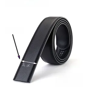 Black leather belt with lychee texture and 3.5cm width in a spiral layout