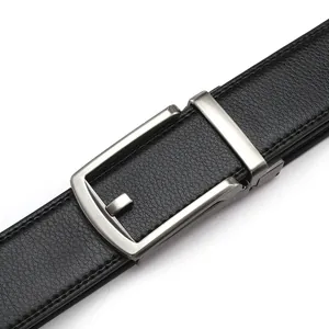 3.5cm men's black lychee leather belt with silver brushed automatic metal buckle