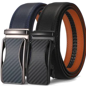 Men's Business Genuine Leather Automatic Buckle Belt Cowhide Waist Strap With Carbon Fiber Texture Buckle Fashion Accessories