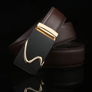 Cintura in Pelle da Uomo con Fibbia Automatica in Lega Business Casual Motivo Lychee Cinturino Regolabile