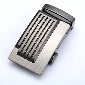 Business men's automatic belt buckle in brushed silver and gunmetal grey alloy finish