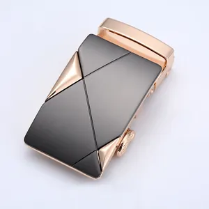 Men's automatic buckle belt head featuring black brushed and rose gold geometric metal