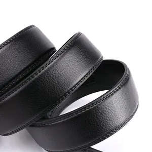 Premium black cowhide leather belt with automatic buckle and lychee texture grain