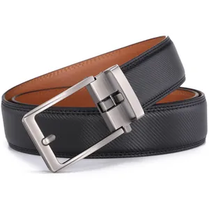 Macro view of men's leather belt with carbon fiber texture and brushed metal buckle
