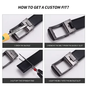 Men's black leather automatic belt with custom fit adjustable length cutting guide