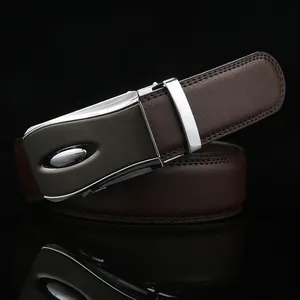 Classic men's automatic buckle leather belt with lychee texture and metallic finish