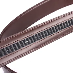 Brown leather belt for men featuring an automatic buckle system and precise stitching