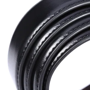 Close-up of premium black leather belt with precision stitching and natural grain texture