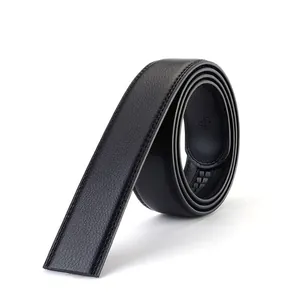 Men's black lychee pattern genuine leather belt with automatic buckle track system