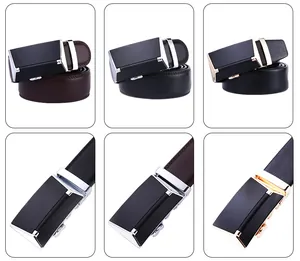 Vue détaillée des ceintures en cuir pour hommes avec boucles automatiques en noir et marron