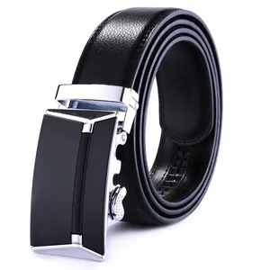 Ceinture Homme Business Décontractée avec Boucle Automatique en Cuir de Bovin Refendu de Haute Qualité pour Bureau Pantalons Costumes