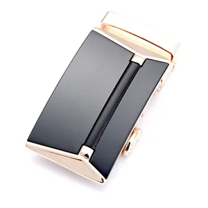 Klassische 3,5cm Herren Business-Gürtelschnalle mit mattschwarzer Textur und Goldrahmen