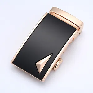 Men's automatic belt buckle in black alloy metal with a gold triangle accent