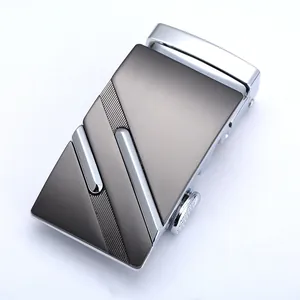 Mens automatic belt buckle in gunmetal brushed zinc alloy with geometric design