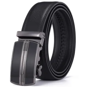 Premium black leather belt for men with a gunmetal automatic buckle and lychee texture