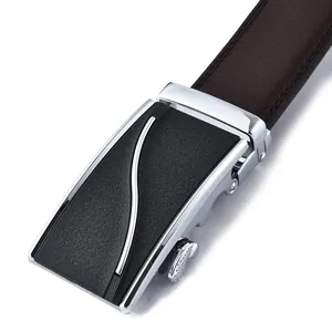 Cintura da uomo in pelle testa di moro con fibbia automatica argento e intarsio nero