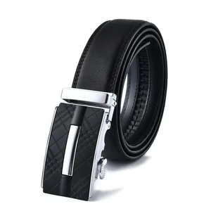 Ceinture en Cuir Véritable pour Homme Boucle Automatique Business Décontracté Cuir de Vachette Deuxième Couche Ceinture Ajustable