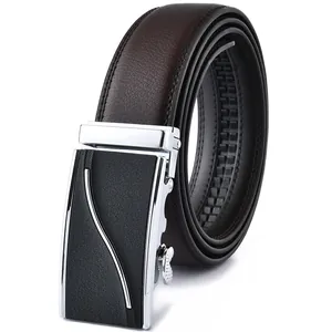 Men's Automatic Buckle Genuine Leather Belt Split Cowhide Waistband For Men Business Casual Office Pants Belt Black Brown