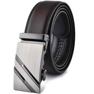 Men's automatic buckle leather belt with lychee texture and brushed metal buckle