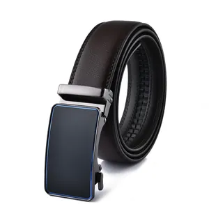 Detail of genuine leather belt with automatic buckle and precision edge stitching