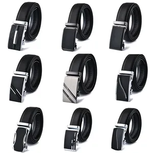 Cintura da Uomo con Fibbia Automatica in Vera Pelle Crostata di Pelle Bovine Business Casual Cinturino Regolabile Nero Marrone Fibbia in Lega di Zinco