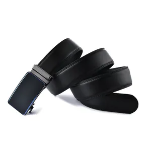 Detailed macro of black leather belt with automatic buckle and precision stitching