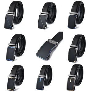 Men Automatic Buckle Belt Split Cowhide Leather Strap Alloy Geometric Buckle Business Casual Fashion Waistband For Men