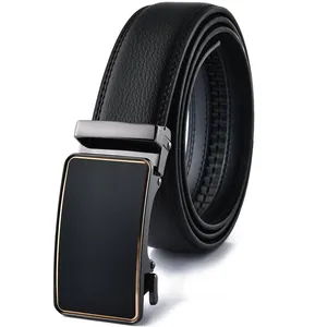 Men Business Genuine Leather Belt With Automatic Alloy Buckle Lychee Pattern Split Cowhide Waist Strap Belt For Men