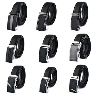Men's Split Cowhide Leather Automatic Buckle Belt Business Casual Waist Strap With Alloy Buckle Black Brown Belts