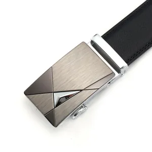 Men's automatic buckle leather belt with gunmetal hardware and litchi texture